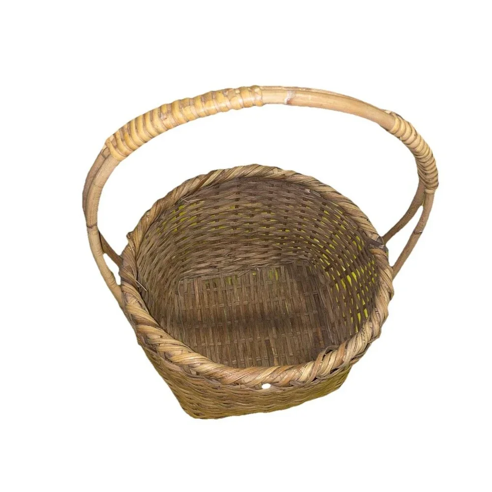 Large Amish Wicker Basket Handle Vintage 1900s Fall Home Decor Farmhouse Easter